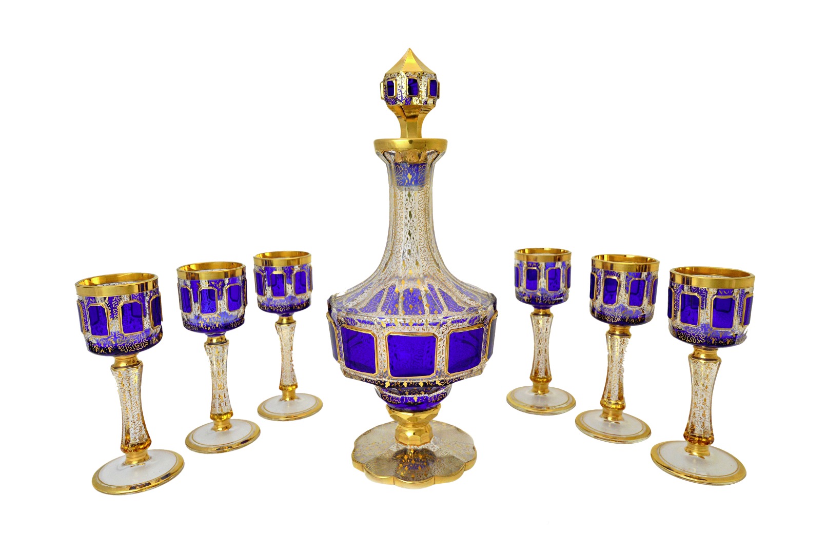 Appraisal: A Moser style gilt and blue flashed cut glass liqueur