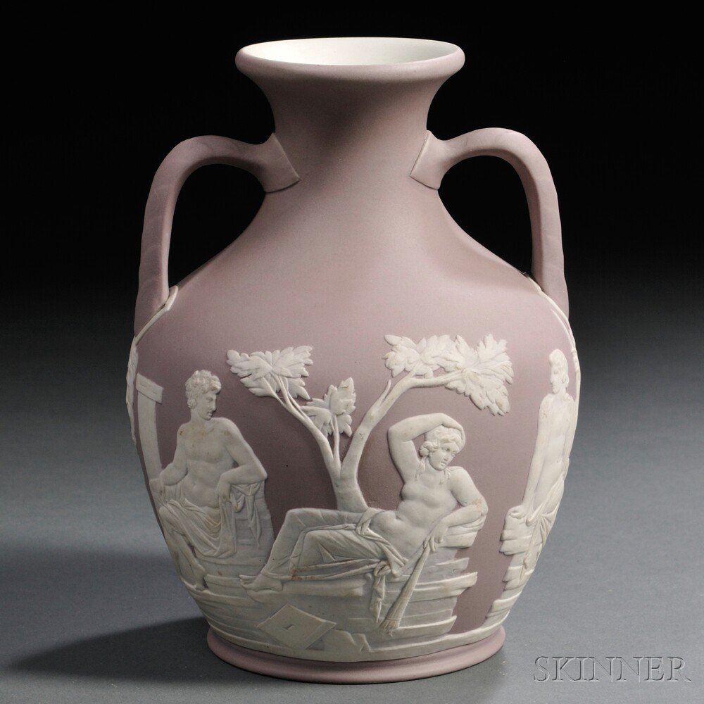 Appraisal: Wedgwood Lilac Jasper Dip Portland Vase England applied classical figures