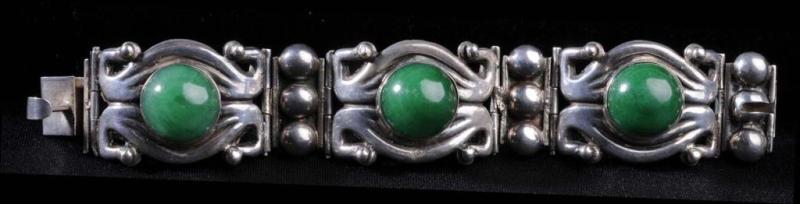 Appraisal: Mexican Sterling Bracelet with Green Stones Description Marked Silver and