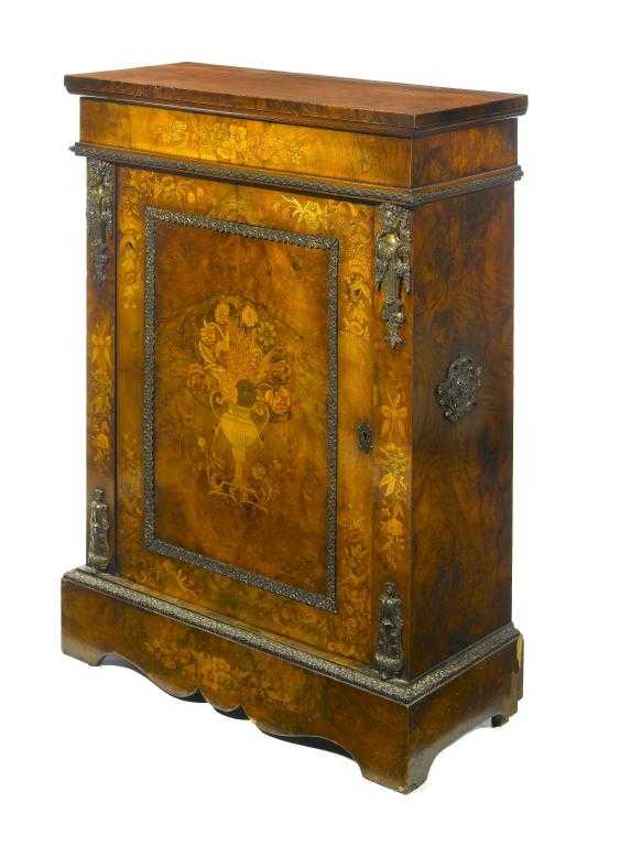 Appraisal: A VICTORIAN ORMOLU-MOUNTED WALNUT AND MARQUETRY PIER CABINET the panelled