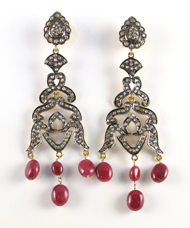 Appraisal: PAIR OF PINK TOURMALINE AND DIAMOND CHANDELIER EARRINGS K blackened