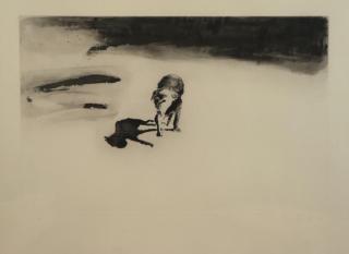 Appraisal: FISCHL Eric Aquatint Dog and Beach Pencil signed lower right