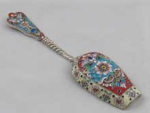 Appraisal: A Russian style silver and cloisonne enamel sugar shovel approx