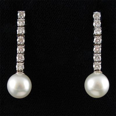 Appraisal: A pair of diamond and cultured pearl earrings The round