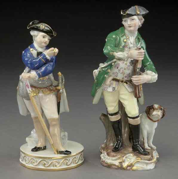 Appraisal: Meissen porcelain figures modeled as a gentleman in fancy dress