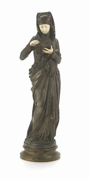 Appraisal: Albert Ernest Carrier-Belleuse French - Liseuse patinated bronze and ivory