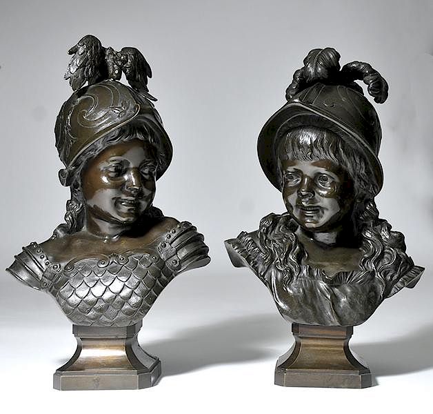 Appraisal: Pair of Bronze Busts Pair of European bronze busts boy