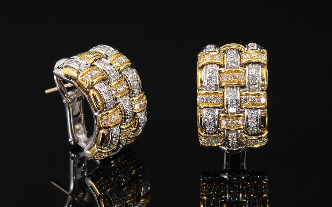 Appraisal: TWO TONE GOLD DIAMOND EARRINGS K white and yellow gold