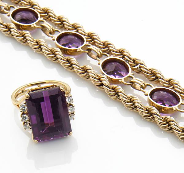 Appraisal: An amethyst diamond and k gold ring together with an