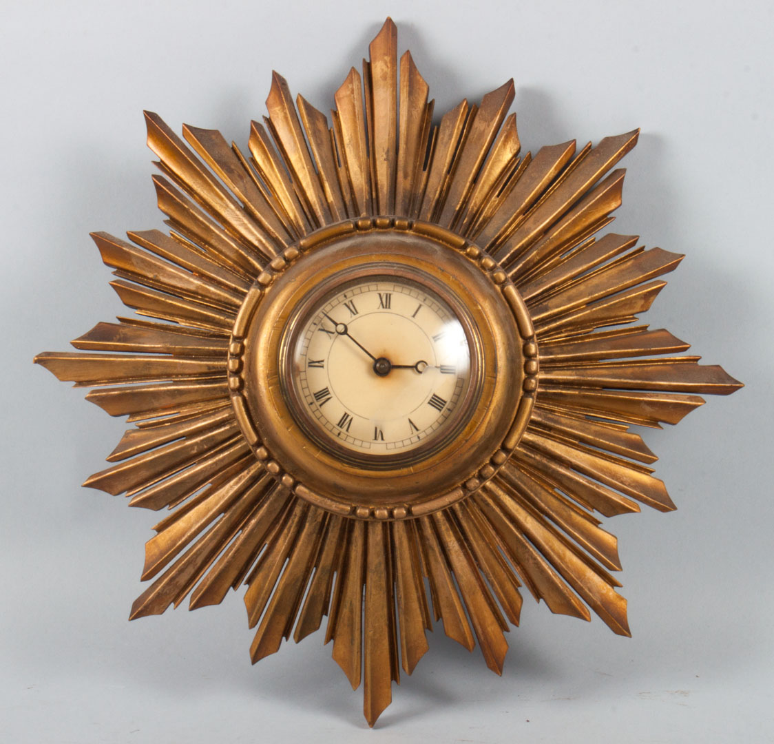 Appraisal: Louis XVI style sunburst clock giltwood in Diam