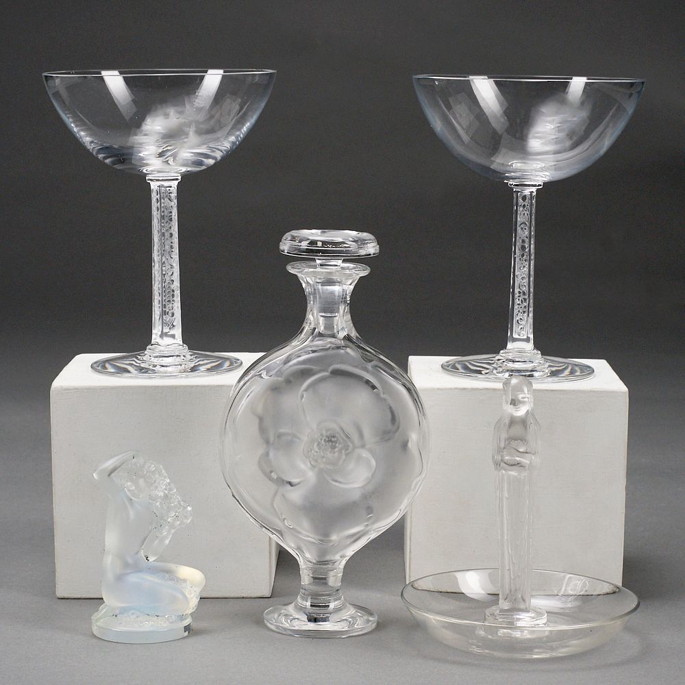 Appraisal: Grp Rene Lalique Frosted Glass Wares Rene Lalique France Five