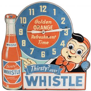 Appraisal: Whistle Advertising Clock Thirsty Just Whistle Circa Wonderful graphics on