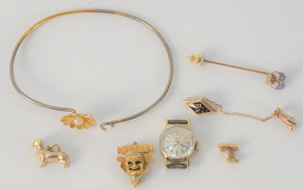 Appraisal: Karat Gold Lot with ladies wristwatch bracelet two pins etc