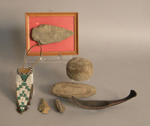 Appraisal: Miscellaneous Native American objects to include a spear arrow heads