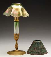 Appraisal: ASSORTED TIFFANY STUDIOS SHADES PARTS Candle lamp shade with iridescent