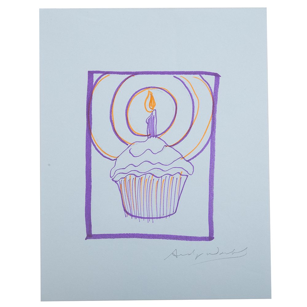 Appraisal: Andy Warhol Purple Cupcake Candle American - Marker sketch on