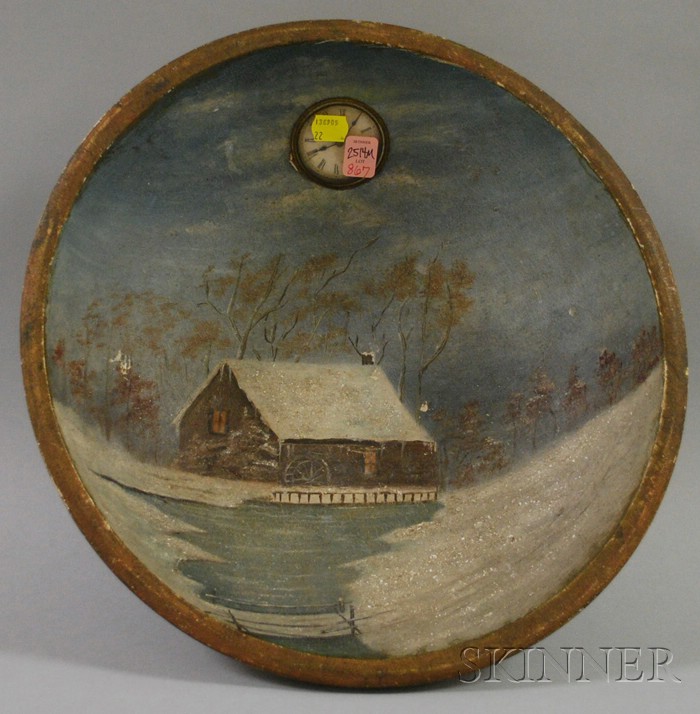 Appraisal: Folk Painted Winter Scene Decorated Turned Wooden Bowl with Embedded