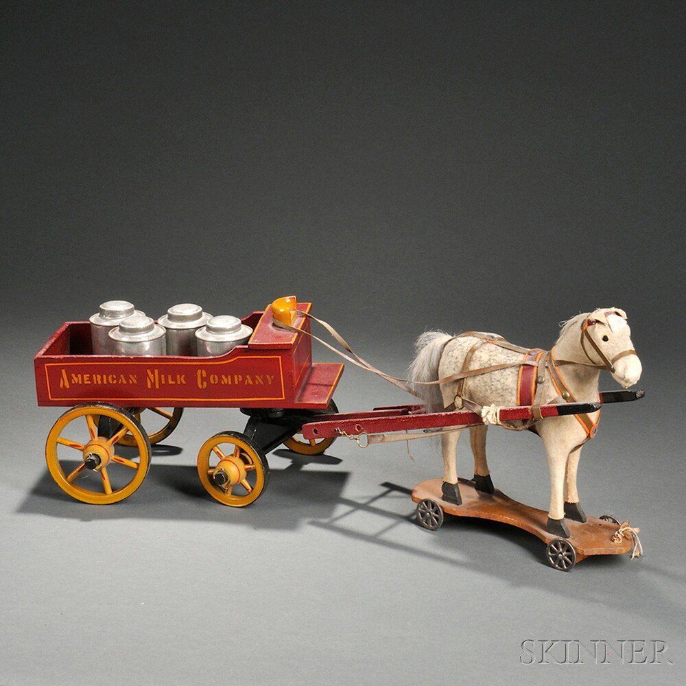 Appraisal: Painted Wood and Cloth American Milk Company Toy Delivery Wagon