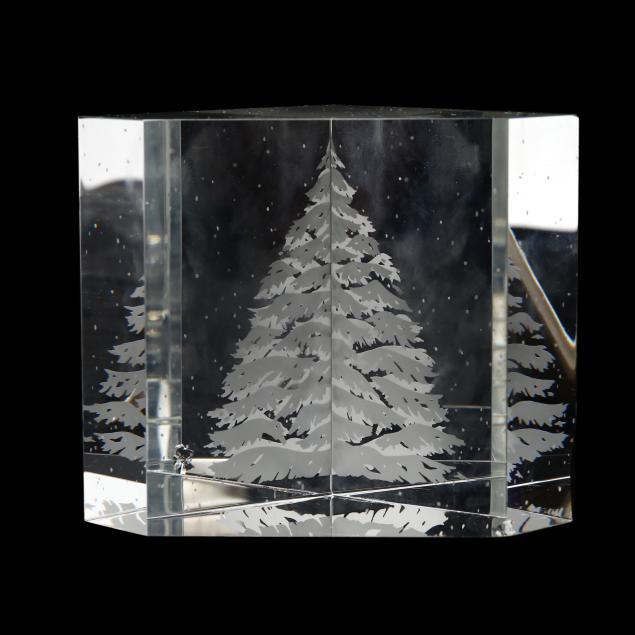 Appraisal: STEUBEN SNOW PINE PRISMATIC SCULPTURE Etched crystal with tree and