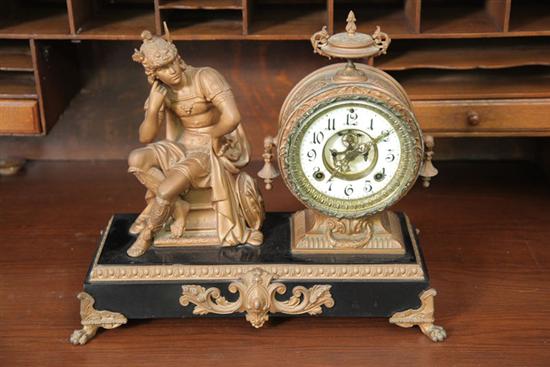 Appraisal: ARSONIA FIGURAL MANTLE CLOCK Eight day time strike with porcelain