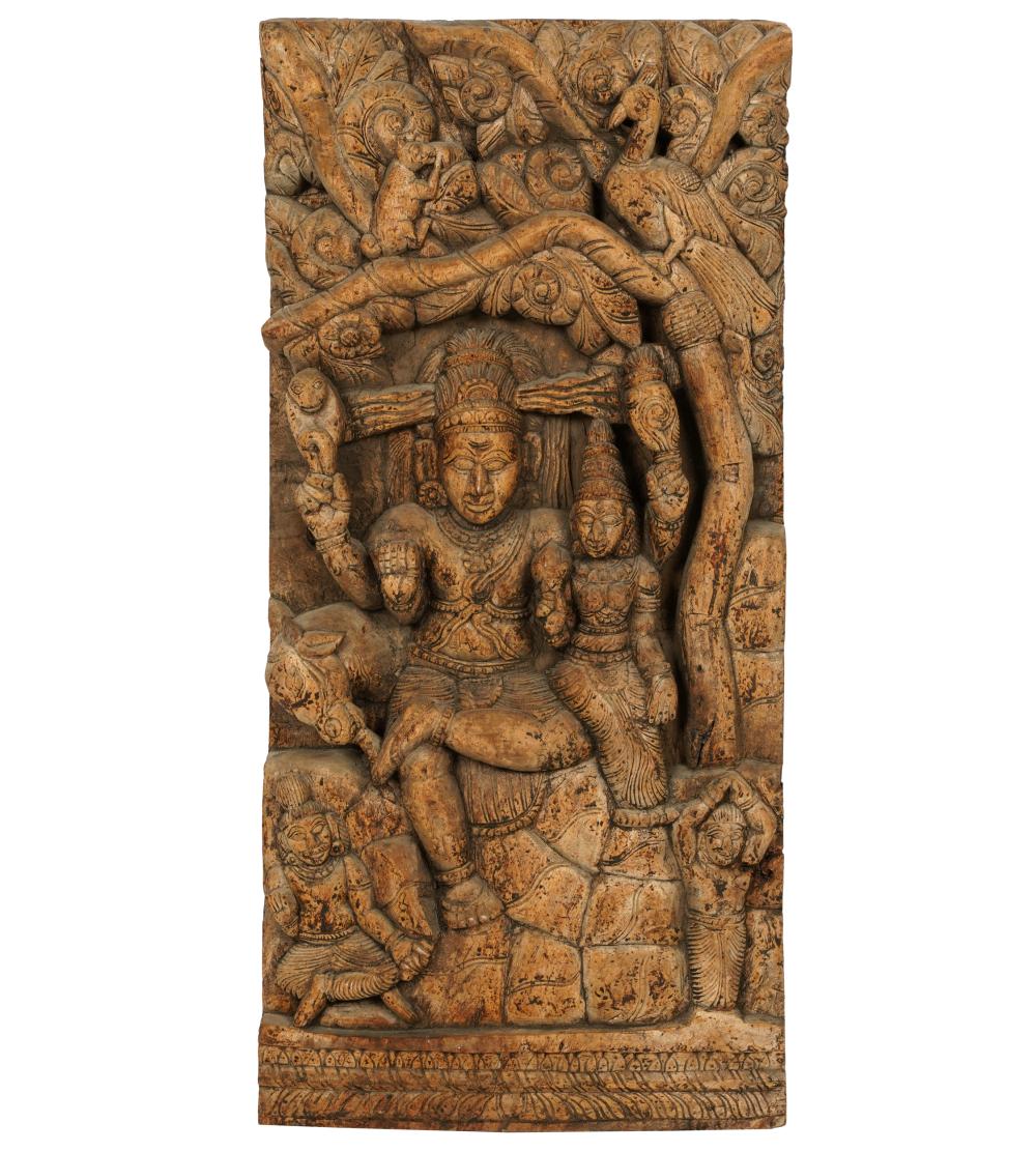 Appraisal: INDIAN RELIE-CARVED PANELdepicting Shiva Parvati Condition with wear from age