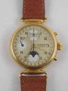 Appraisal: A fine gold plated retro style complicated gentleman's wrist watch