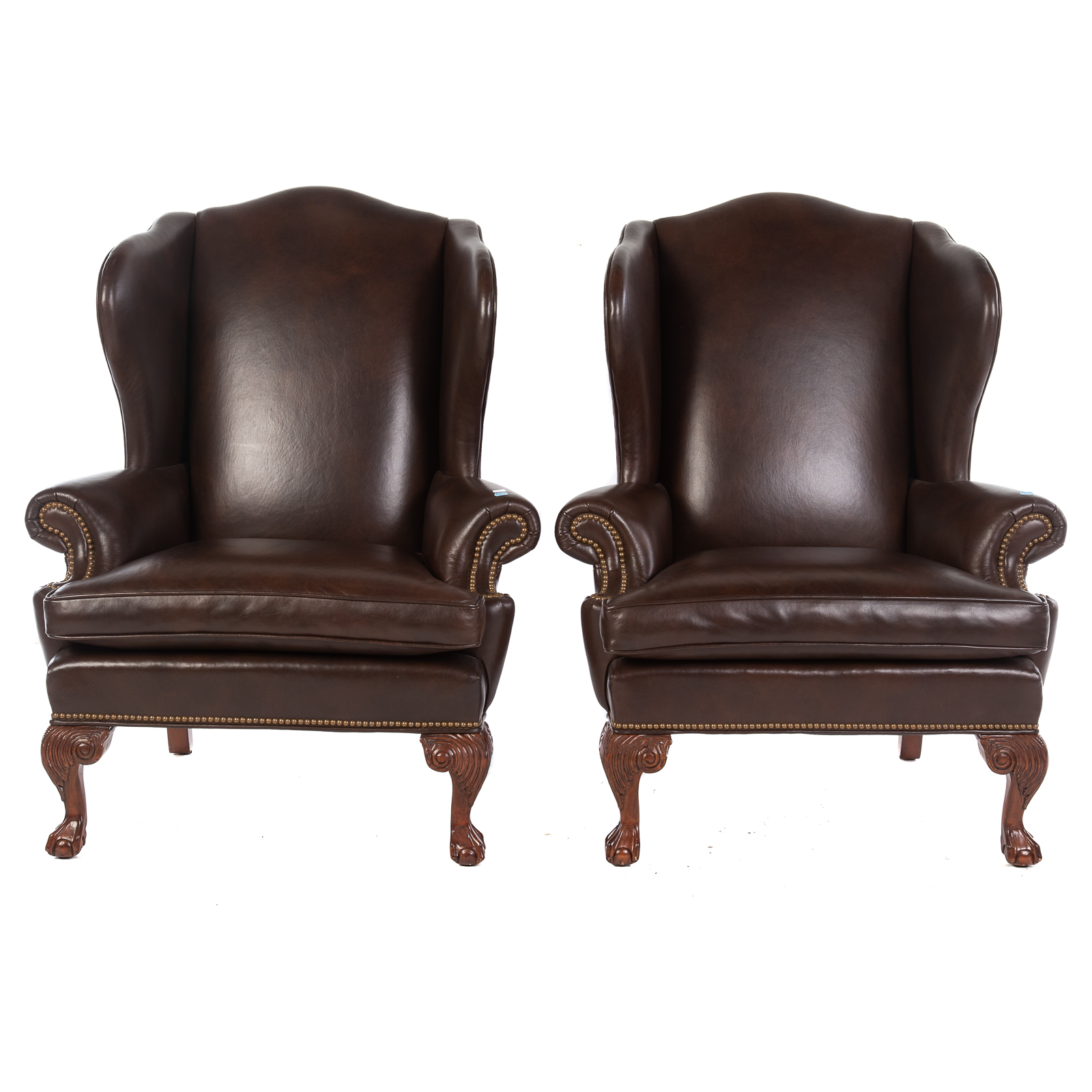 Appraisal: A PAIR OF ETHAN ALLEN LEATHER WING CHAIRS th century