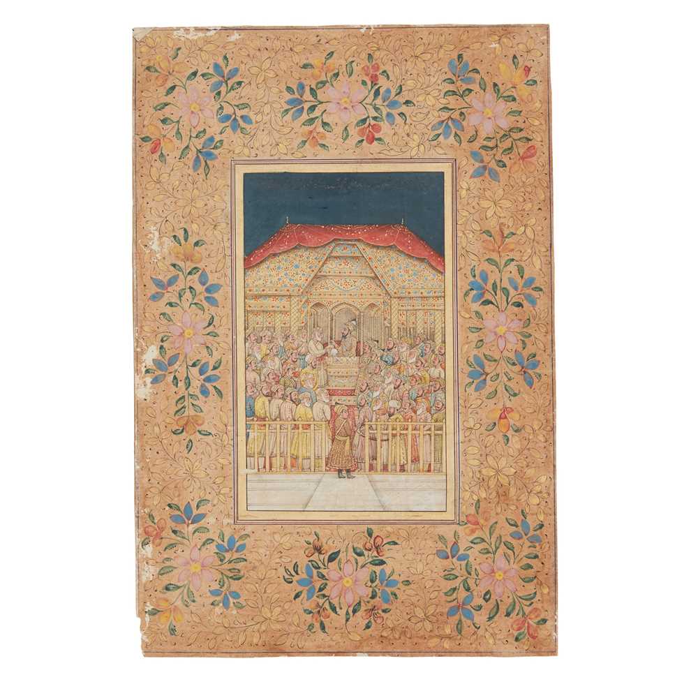 Appraisal: TWO INDIAN MINIATURES MUGHAL EMPEROR HOLDING COURT EMPEROR JEHANGIR AND