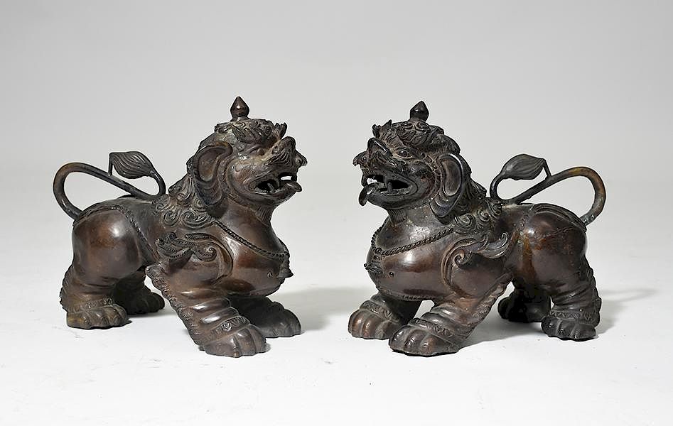 Appraisal: Pair of Foo Lions Pair of Chinese bronze foo lions