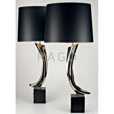 Appraisal: LAUREL Pair of chrome table lamps s Unmarked Overall x