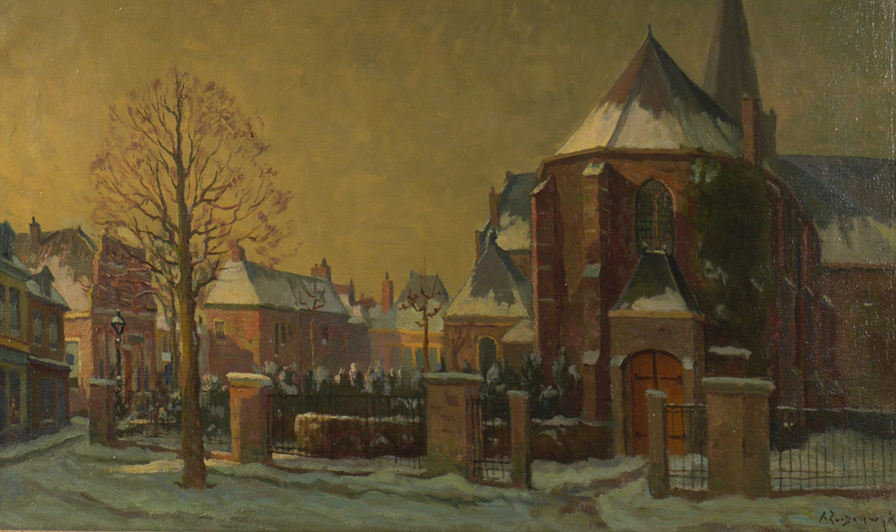 Appraisal: ZUIDERWIJK Adrianus Netherlands - Winter Village Scene Oil Canvas ''