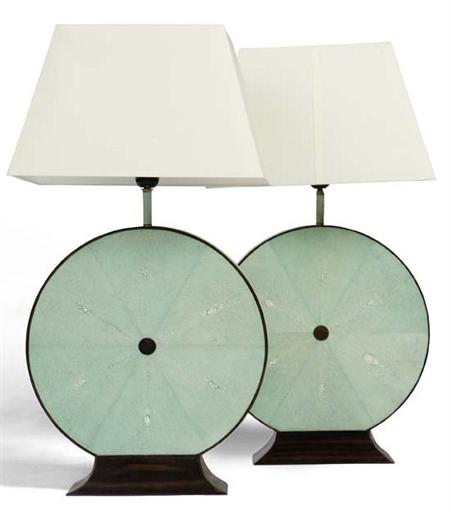 Appraisal: A pair of th century rosewood and shagreen lamps Probably