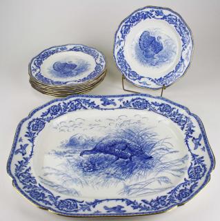 Appraisal: Royal Cauldon late flow blue porcelain turkey platter and matching