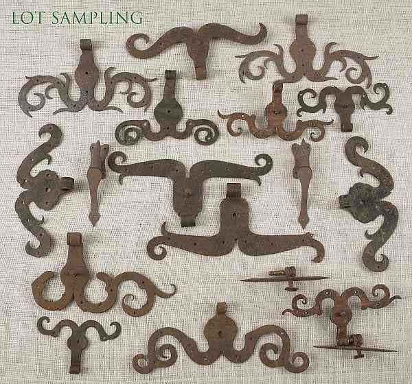 Appraisal: Collection of wrought iron ram's horn hinges early th c