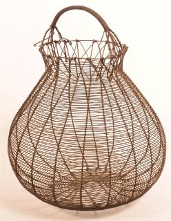 Appraisal: th Century Wire Field Basket Fixed wire wrapped handle bulbous