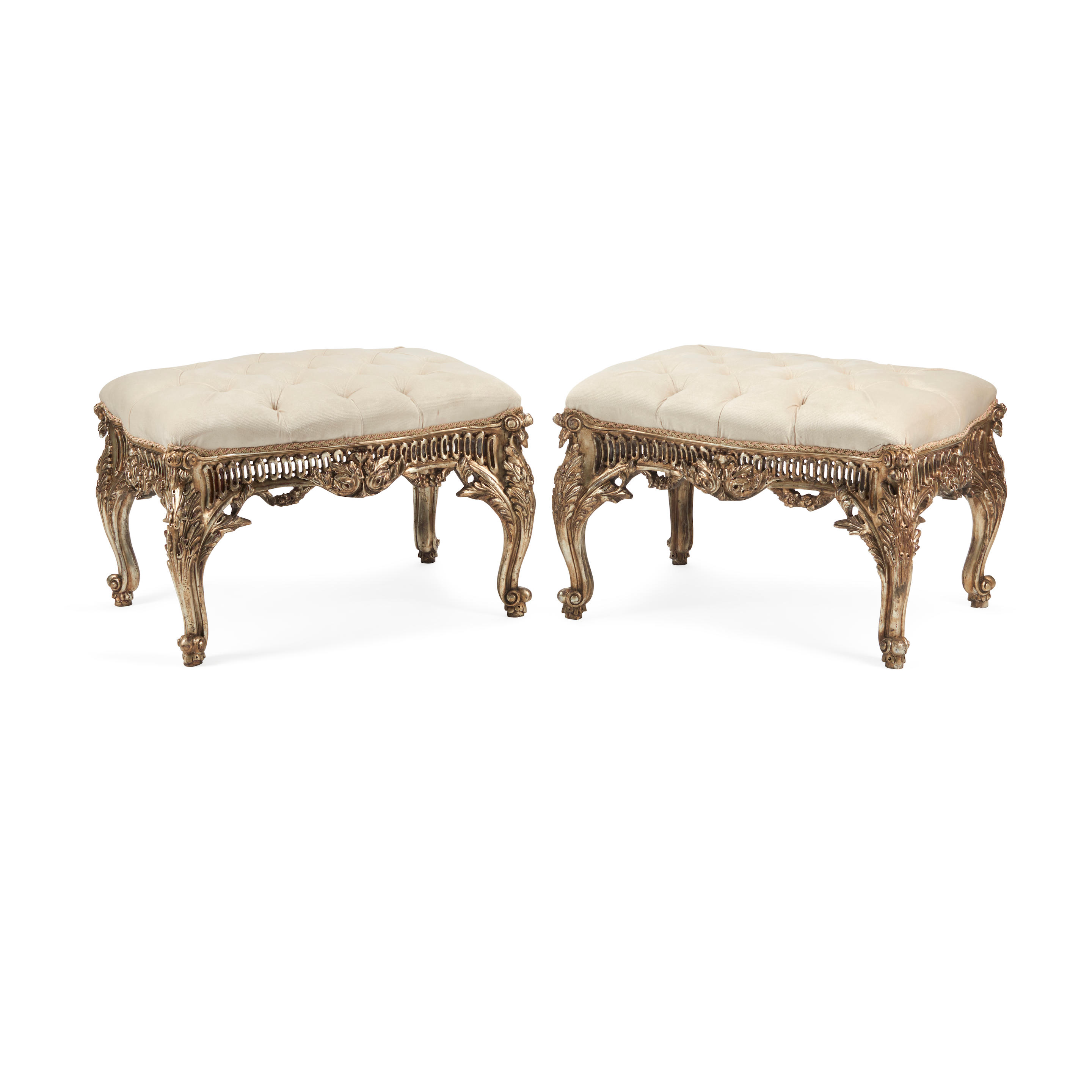 Appraisal: A PAIR OF BAROQUE STYLE SILVERED WOOD STOOLS height in