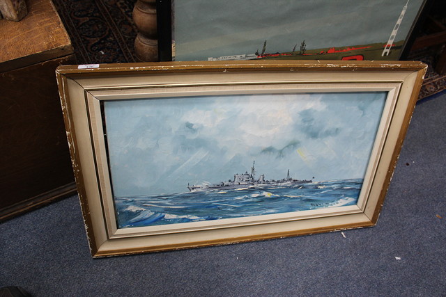 Appraisal: A GEORGE R DEAKINS - Naval Battleship oil on canvas