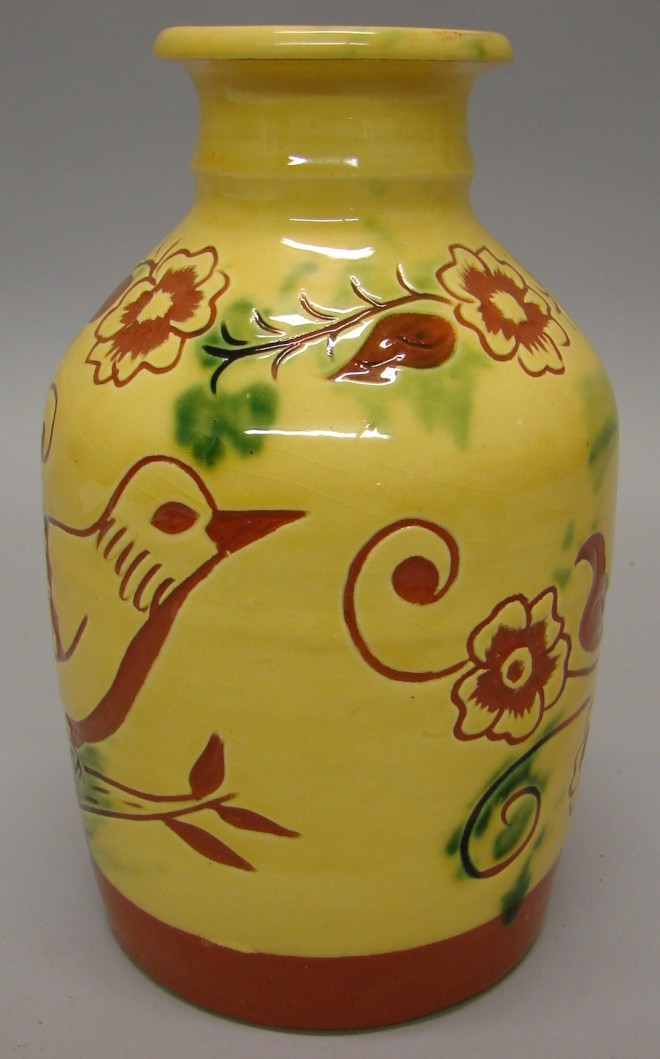 Appraisal: Vase - With bird design flowers L Breininger tall