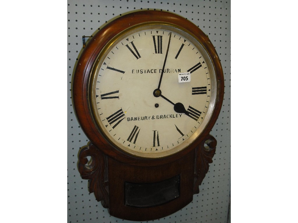 Appraisal: Mahogany single fusee drop dial wall clock the cream dial