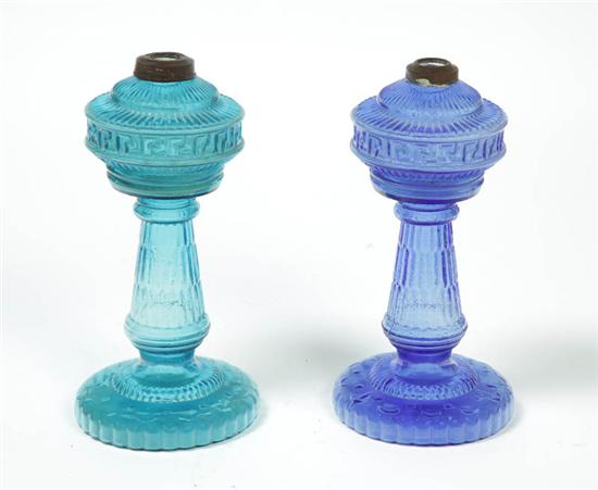 Appraisal: TWO GLASS OIL LAMPS American nd half- th century Blown