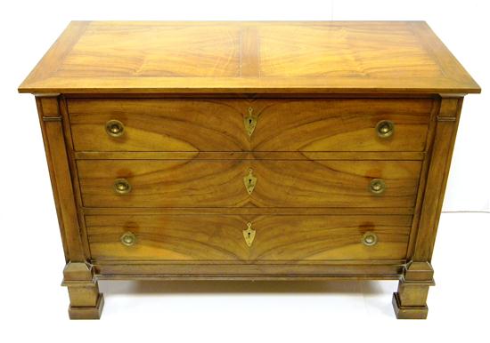 Appraisal: Baker furniture three drawer chest Neo-classical design crotch mahogany veneer