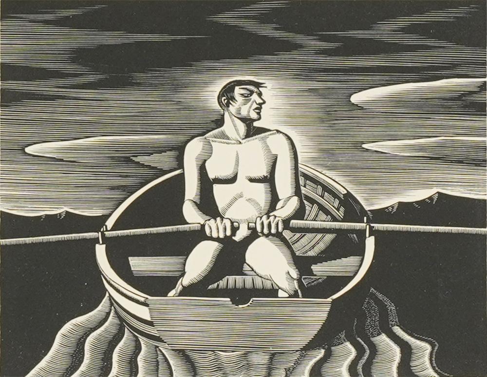 Appraisal: ROCKWELL KENT - THE OARSMANwood engraving on wove paper matted