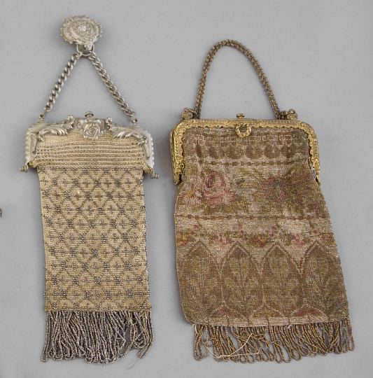 Appraisal: Two Ladies Handbags one an unusual silverplate-framed and steel bead-embroidered