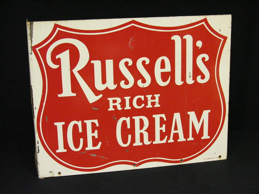 Appraisal: RUSSELLS RICH ICE CREAM DOUBLE FLANGE SIGN Manufactured by G