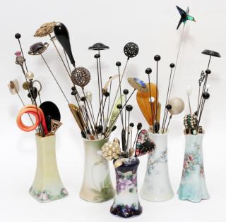 Appraisal: HAT PIN COLLECTION IN PORCELAIN CONTAINERS HAT PIN COLLECTION IN