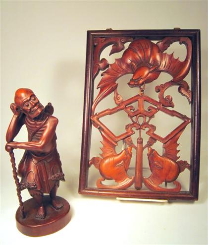 Appraisal: Chinese boxwood luohan and softwood panel th century