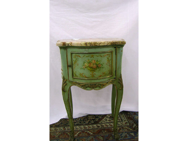 Appraisal: Country French style marble top commode painted finish with stencil