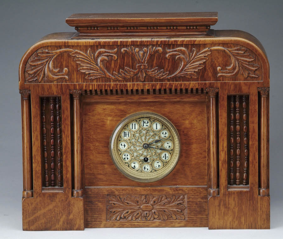 Appraisal: OAK MANTLE CLOCK BY BOSTON CLOCK CO The interesting oak