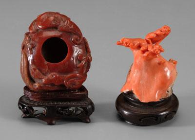 Appraisal: Two Chinese carved items base of coral branch carved as