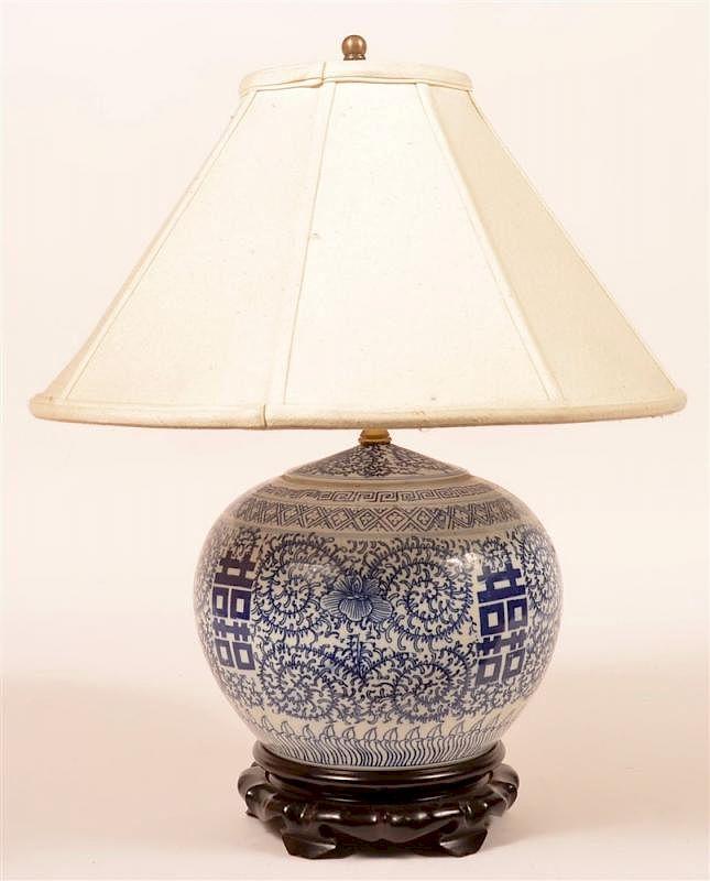 Appraisal: Blue and White Oriental Table Lamp Blue and White Oriental